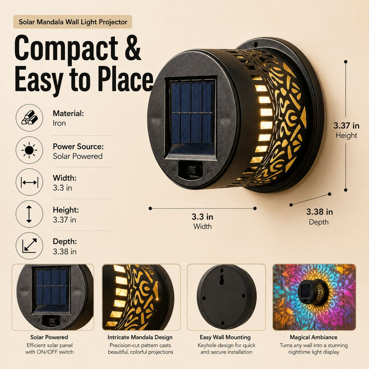 ✨🌈 Mandala Solar Wall Lamp – Magical Patio Night Ambience
