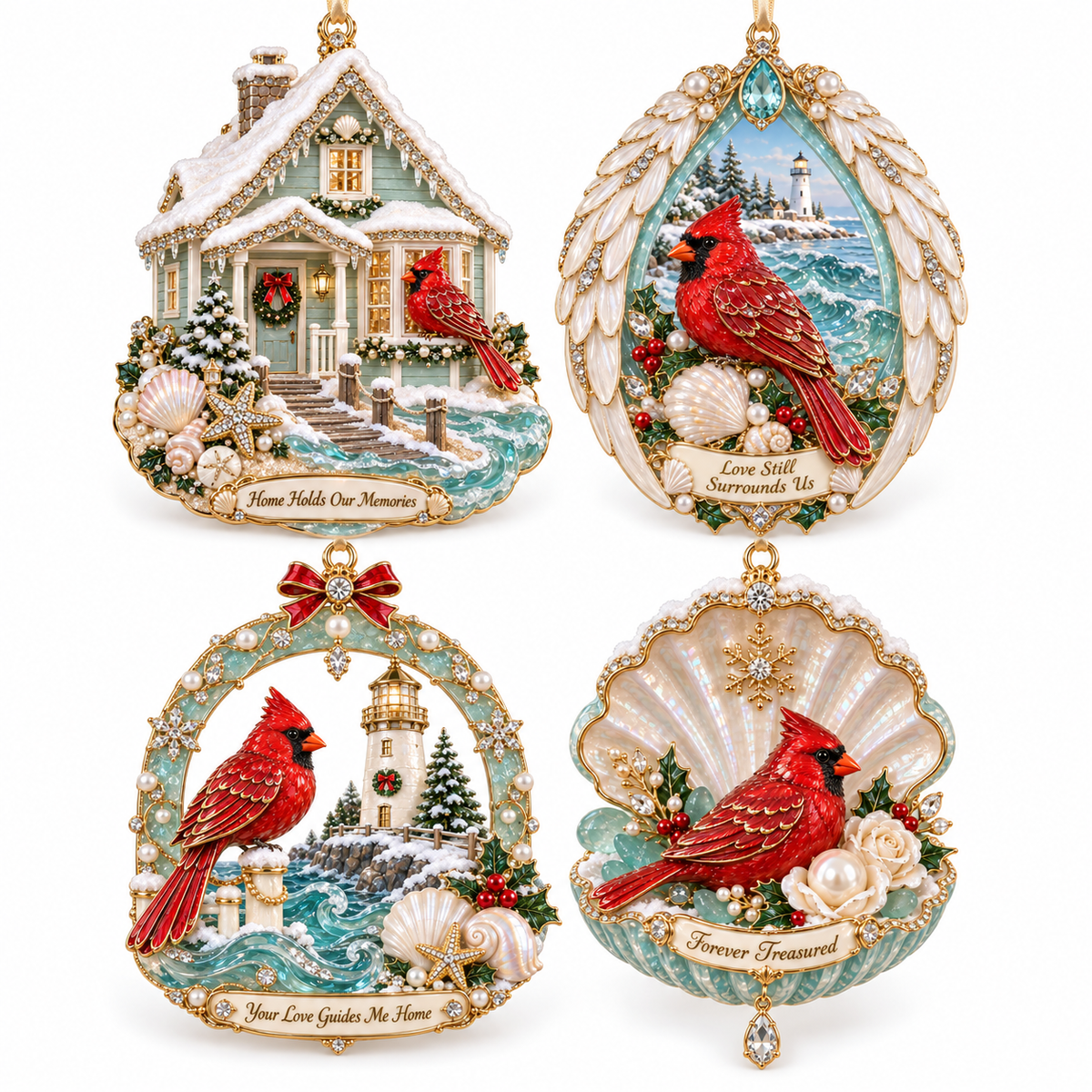 🎅🎅 2026 Christmas Gift 50% Off--Forever Treasured – Coastal Cardinal Christmas Memorial Ornament Set