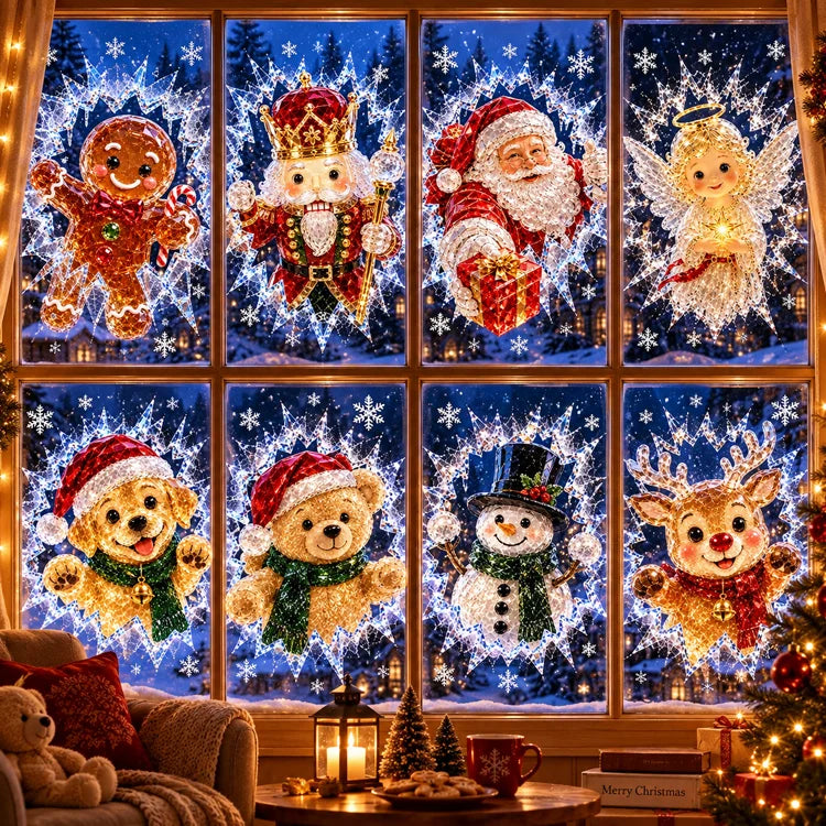 3D Christmas Window Decals โ Shattered Glass Holiday Stickers