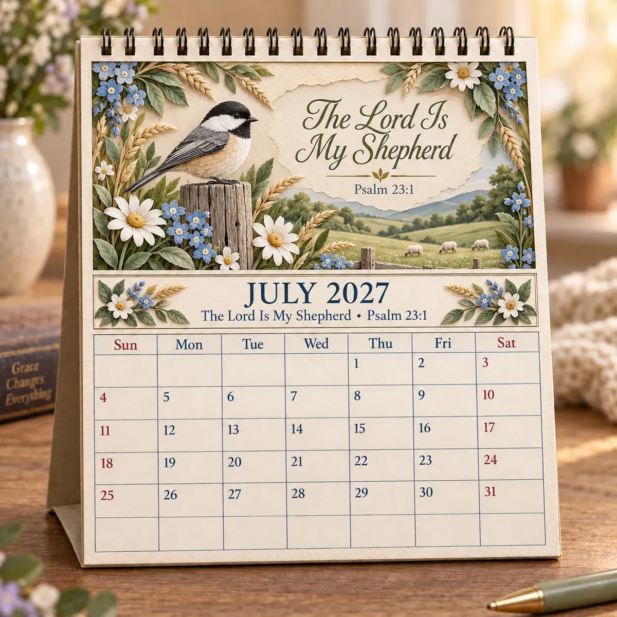 ✝️✝️ 3D Christian Calendar 2027 | 12 Scripture Designs with Nature Scenes, Birds & Flowers for Faith-Filled Homes & Meaningful Gifts 🎁