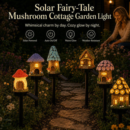 🍄🍄Solar Fairy-Tale Mushroom Cottage Garden Light