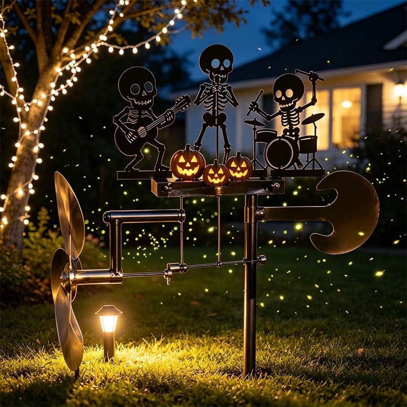 🔥🔥HOT SALE 49% OFF💀🎃Halloween Skeleton Metal Drummer Kinetic Wind Spinner