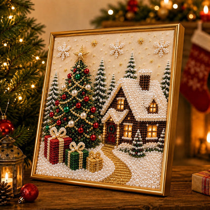 🎄🎄🎅 Premium 3D Pearl Christmas Wall Art Kit | Luxury Flocked Canvas with Scratch-Resistant Non-Fading Pearl Beads DIY Holiday Decor ⛄️❄️