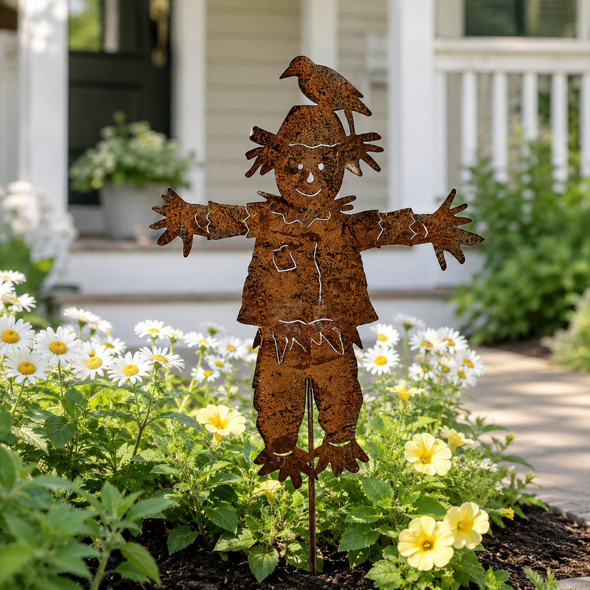 🐦🐦23'' Rustic Metal Scarecrow Garden Stake with Crow