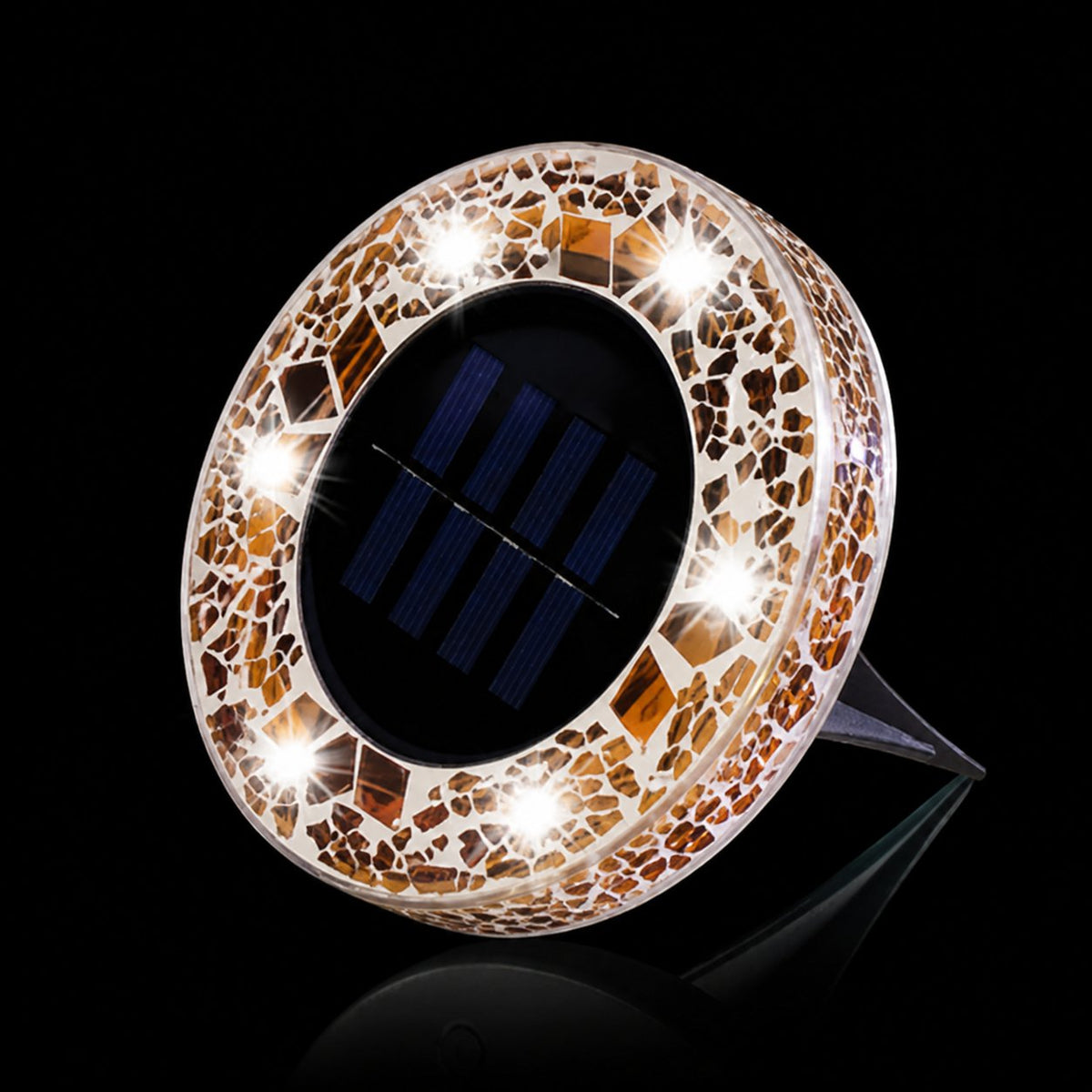Solar Disk Lights – Handcrafted Mosaic Outdoor LED Waterproof In-Ground & Tabletop Wireless Lighting