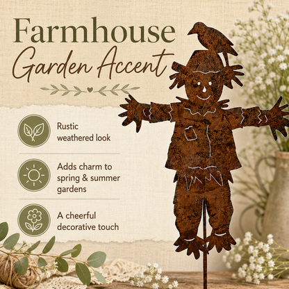 🐦🐦23'' Rustic Metal Scarecrow Garden Stake with Crow
