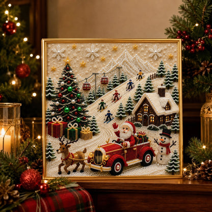 🎄🎄🎅 Premium 3D Pearl Christmas Wall Art Kit | Luxury Flocked Canvas with Scratch-Resistant Non-Fading Pearl Beads DIY Holiday Decor ⛄️❄️