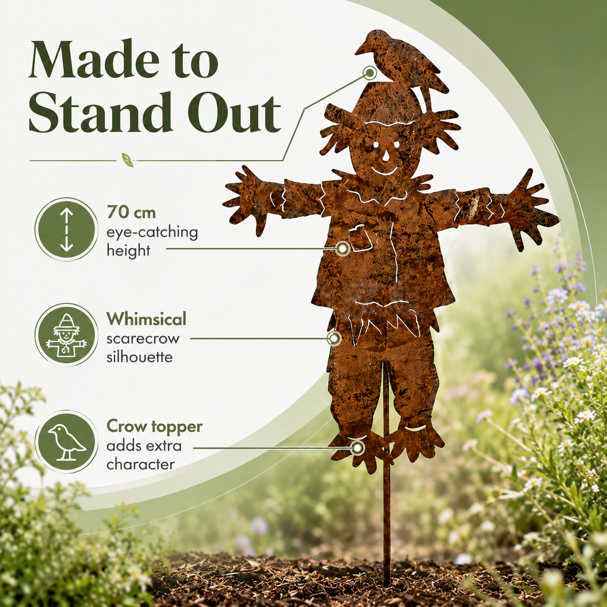 🐦🐦23'' Rustic Metal Scarecrow Garden Stake with Crow