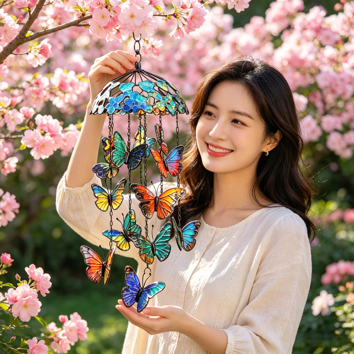 🦋🎐Vibrant Stained Glass Butterfly Wind Chimes