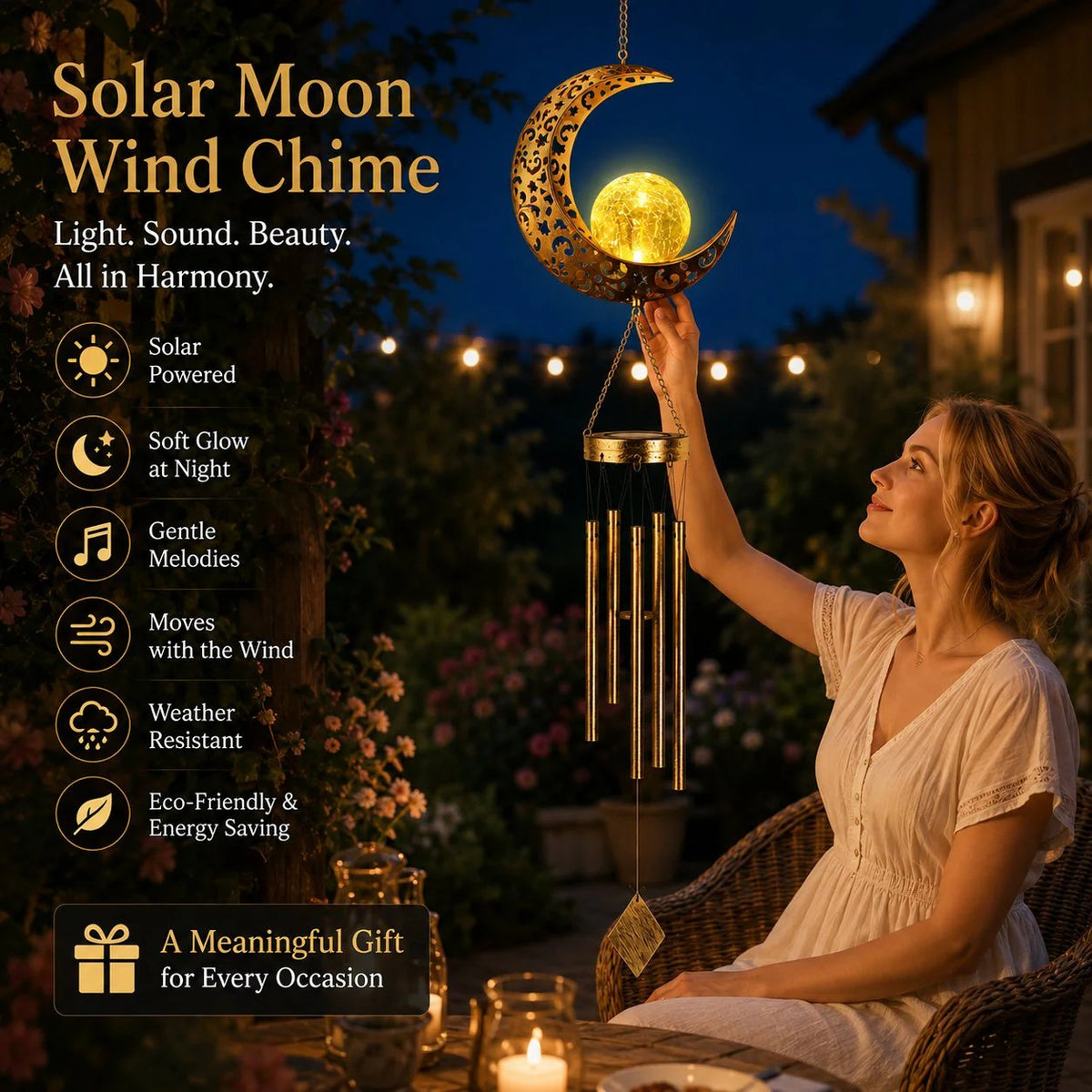 🌙🌙✨ Moon Courtyard Solar Wind Chime