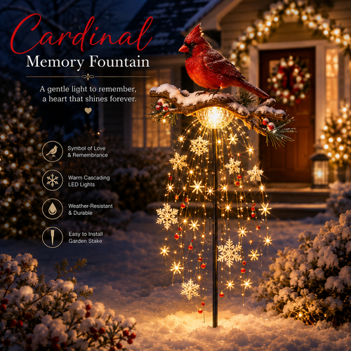 ✨ Cardinal Memory Fountain ✨– Lighted Christmas Remembrance Garden Decor