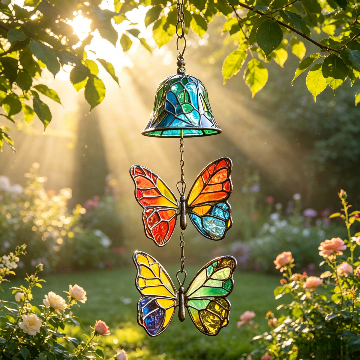 🦋🎐Vibrant Stained Glass Butterfly Wind Chimes
