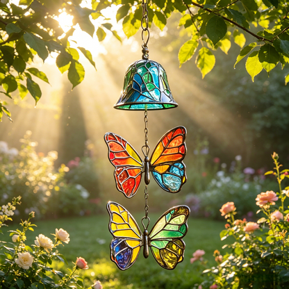 🦋🎐Vibrant Stained Glass Butterfly Wind Chimes