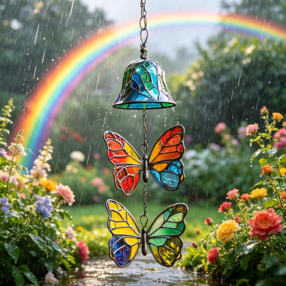 🦋🎐Vibrant Stained Glass Butterfly Wind Chimes