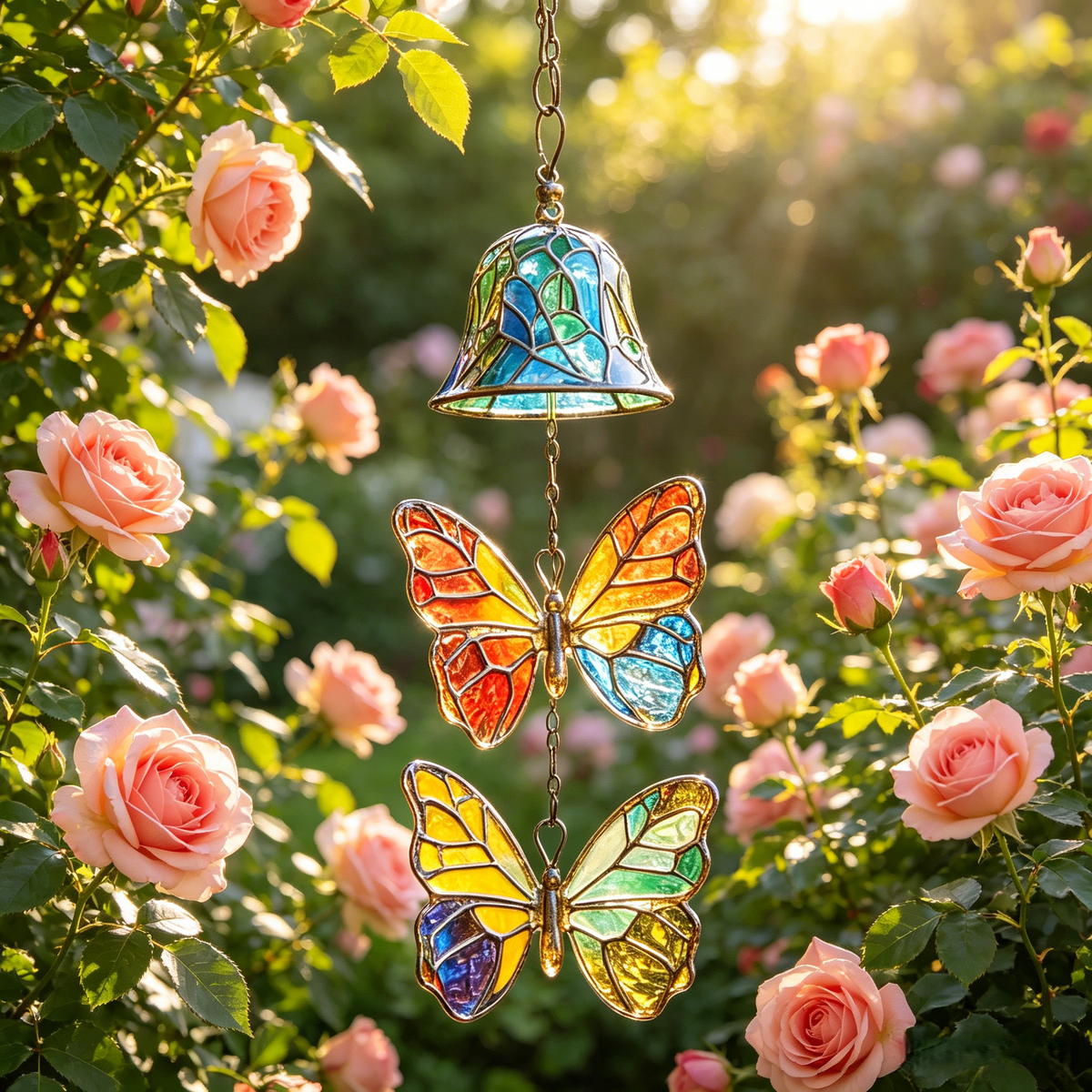 🦋🎐Vibrant Stained Glass Butterfly Wind Chimes