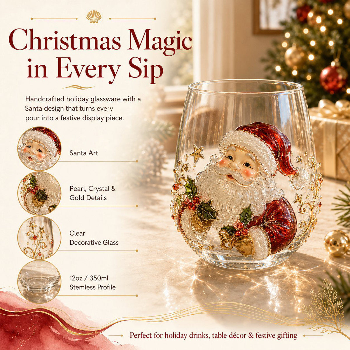 🎄🎄✨ Christmas Glass Art Cup | Luxury  Holiday Glassware for Drinks, Decor & Christmas Gifts 🎁