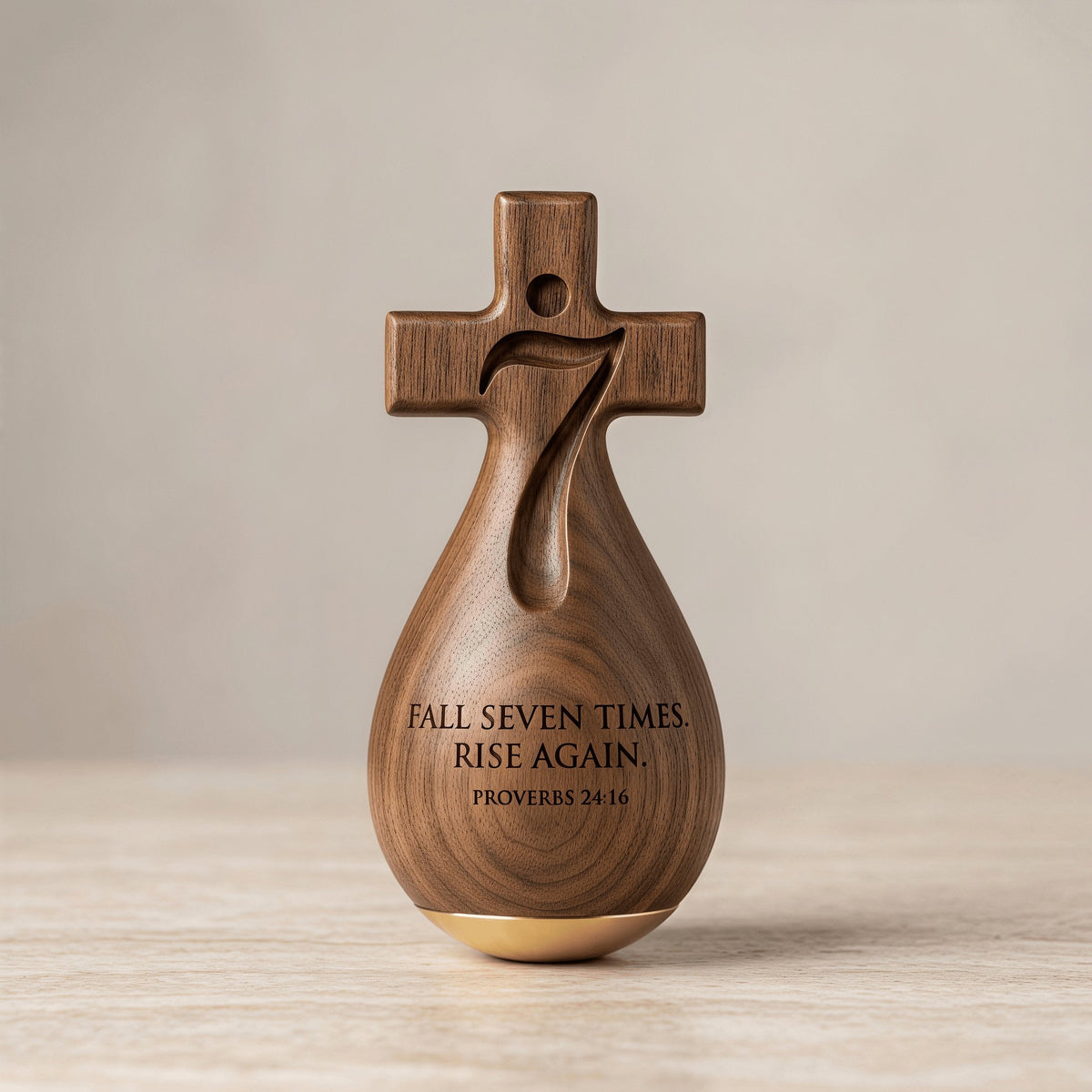 ✝️✝️Proverbs 24:16 –✨ Solid Wood Faithful Roly-Poly Ornament