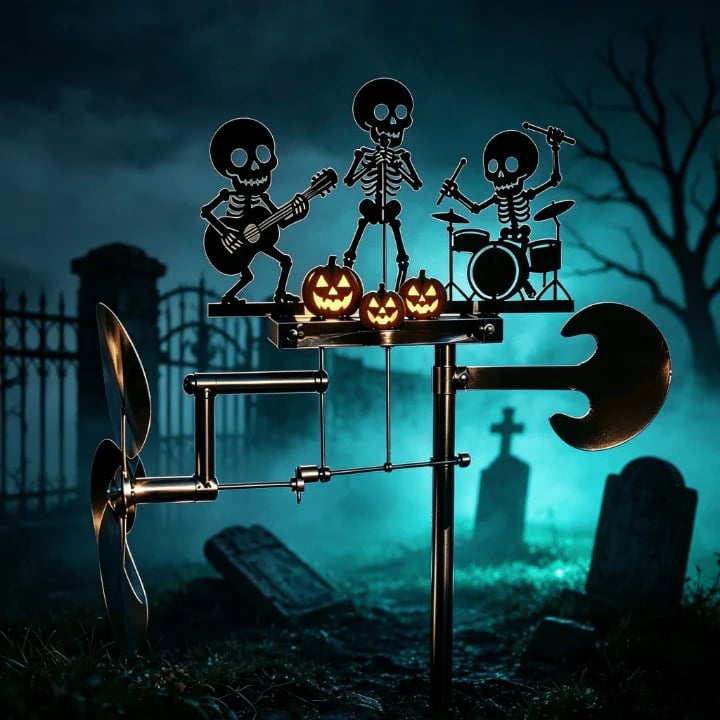 🔥🔥HOT SALE 49% OFF💀🎃Halloween Skeleton Metal Drummer Kinetic Wind Spinner