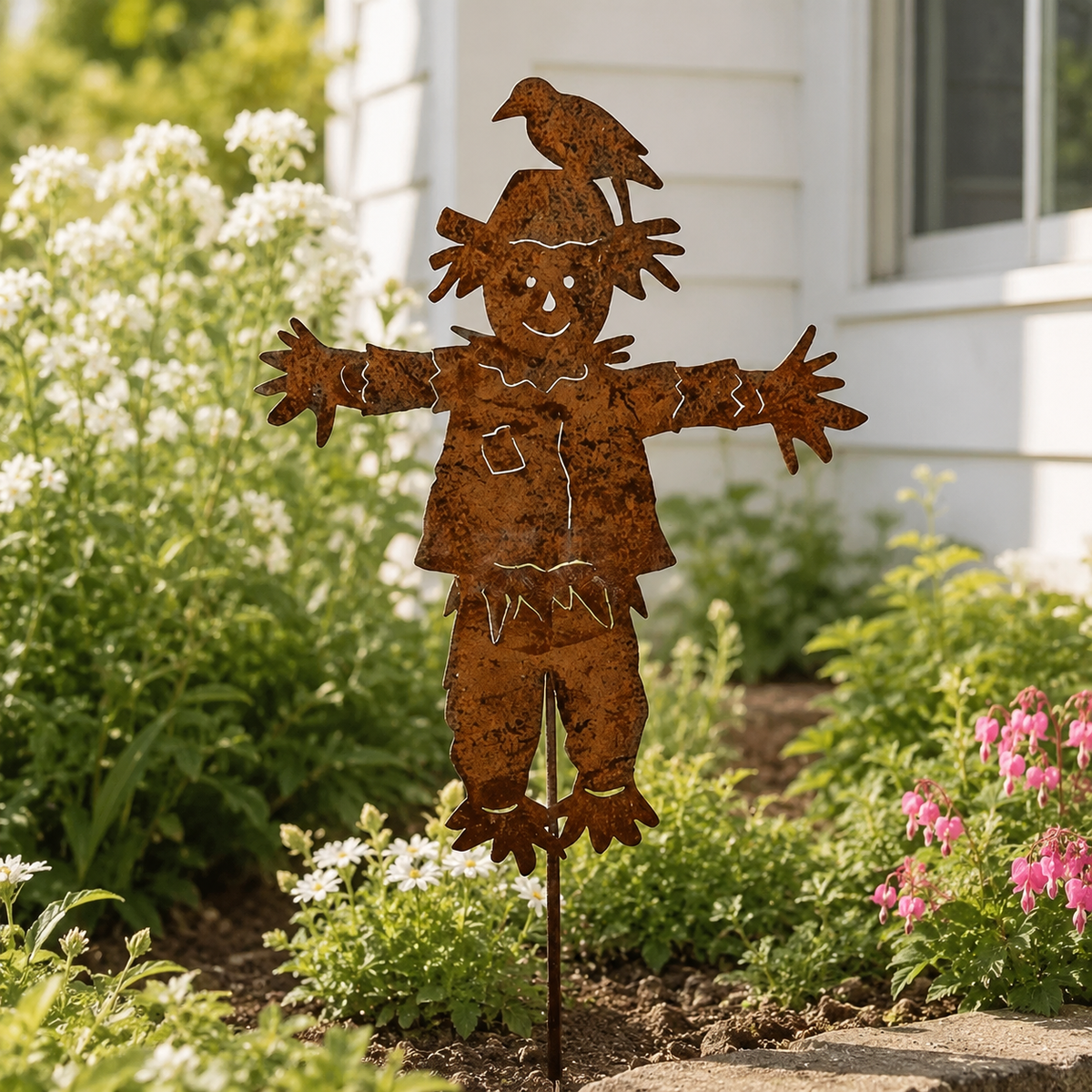 🐦🐦23'' Rustic Metal Scarecrow Garden Stake with Crow