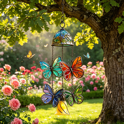 🦋🎐Vibrant Stained Glass Butterfly Wind Chimes