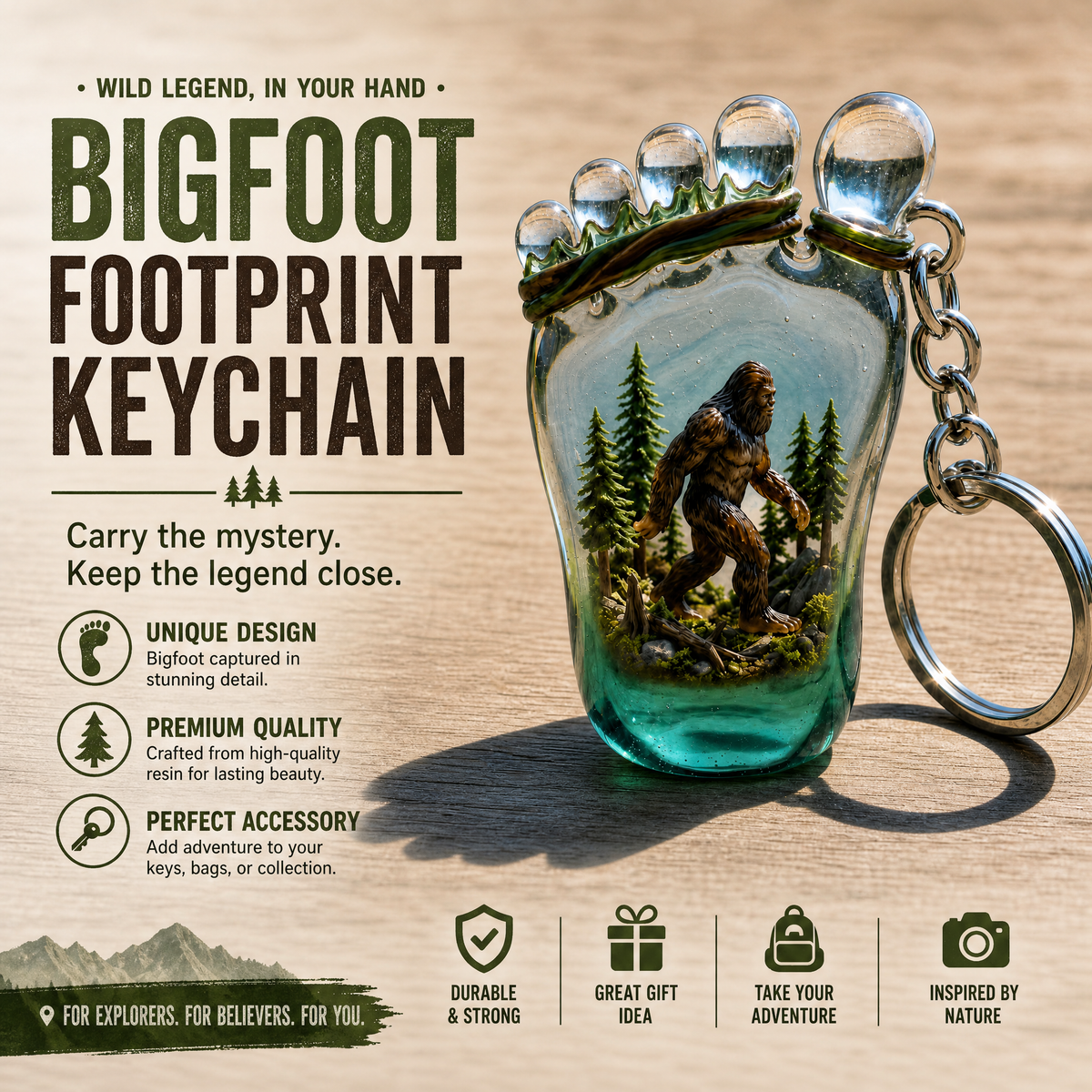 👣Bigfoot Forest Footprint Keychain