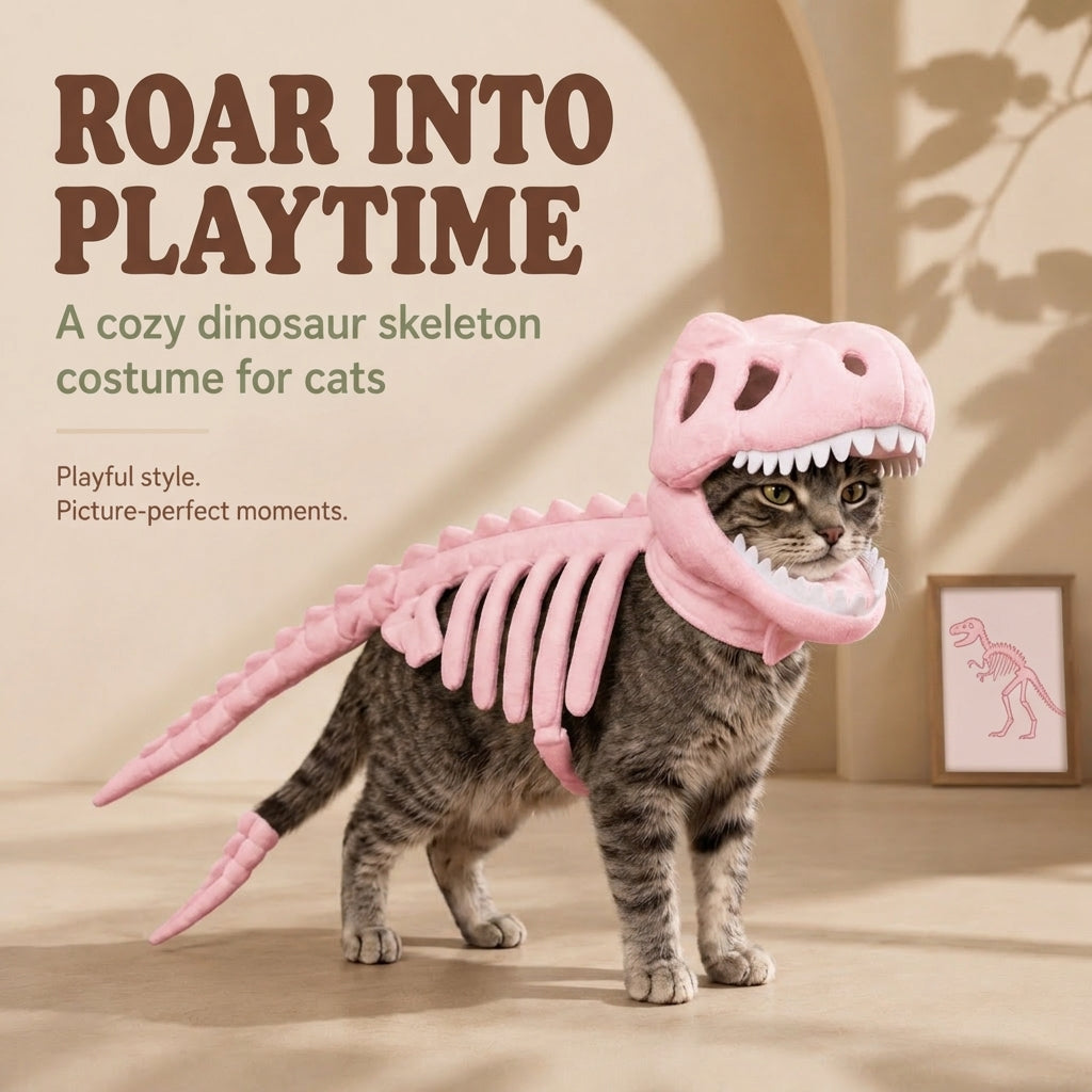 🔥Last Day 50% OFF🦖Dinosaur Skeleton Cat Costume | Halloween Pet Outfit • Photo Prop • Soft Plush