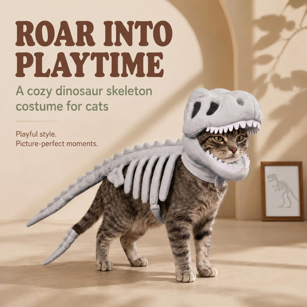 🔥Last Day 50% OFF🦖Dinosaur Skeleton Cat Costume | Halloween Pet Outfit • Photo Prop • Soft Plush