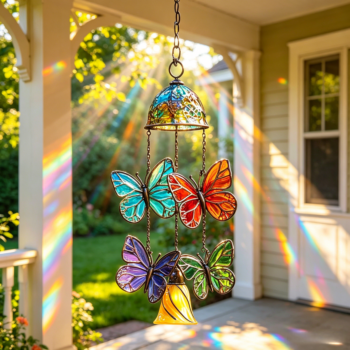 🦋🎐Vibrant Stained Glass Butterfly Wind Chimes
