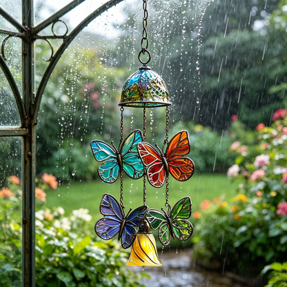 🦋🎐Vibrant Stained Glass Butterfly Wind Chimes