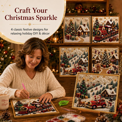 🎄🎄🎅 Premium 3D Pearl Christmas Wall Art Kit | Luxury Flocked Canvas with Scratch-Resistant Non-Fading Pearl Beads DIY Holiday Decor ⛄️❄️