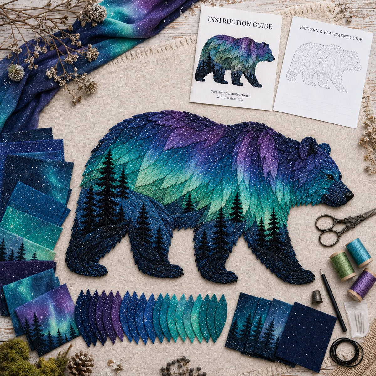 ⏳🌌🌌Last Day 50% OFF - 🐺Northern Lights Wildlife DIY Patchwork Kit