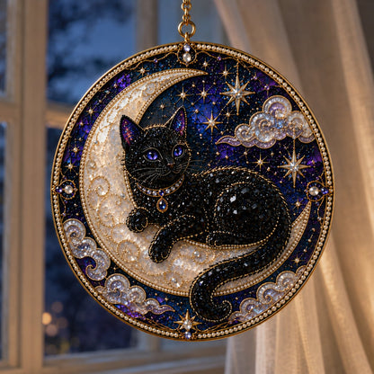🌙🌙🐈‍⬛ LAST DAY 49% OFF – ✨ Premium 3D Pearl Celestial Black Cat Window Hanging Kit | Luxury Flocked Canvas with Scratch-Resistant Non-Fading Pearl Beads DIY Handmade Moonlight Suncatcher Decor 🔮💎