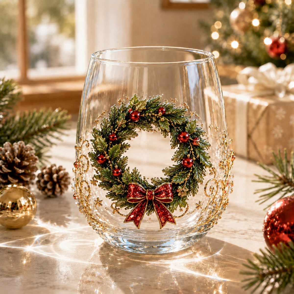 🎄🎄✨ Christmas Glass Art Cup | Luxury  Holiday Glassware for Drinks, Decor & Christmas Gifts 🎁