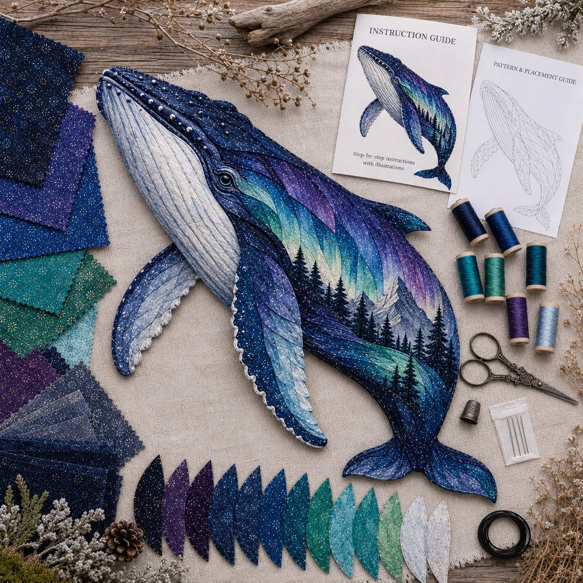 ⏳🌌Last Day 50% OFF - 🐺Northern Lights Wildlife DIY Patchwork Kit