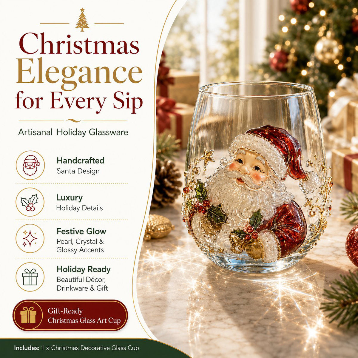 🎄🎄✨ Christmas Glass Art Cup | Luxury  Holiday Glassware for Drinks, Decor & Christmas Gifts 🎁