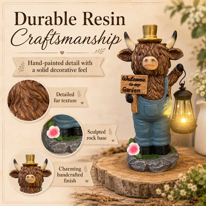 🐂🐂Handcrafted Highland Cow Solar Garden Lantern Statue