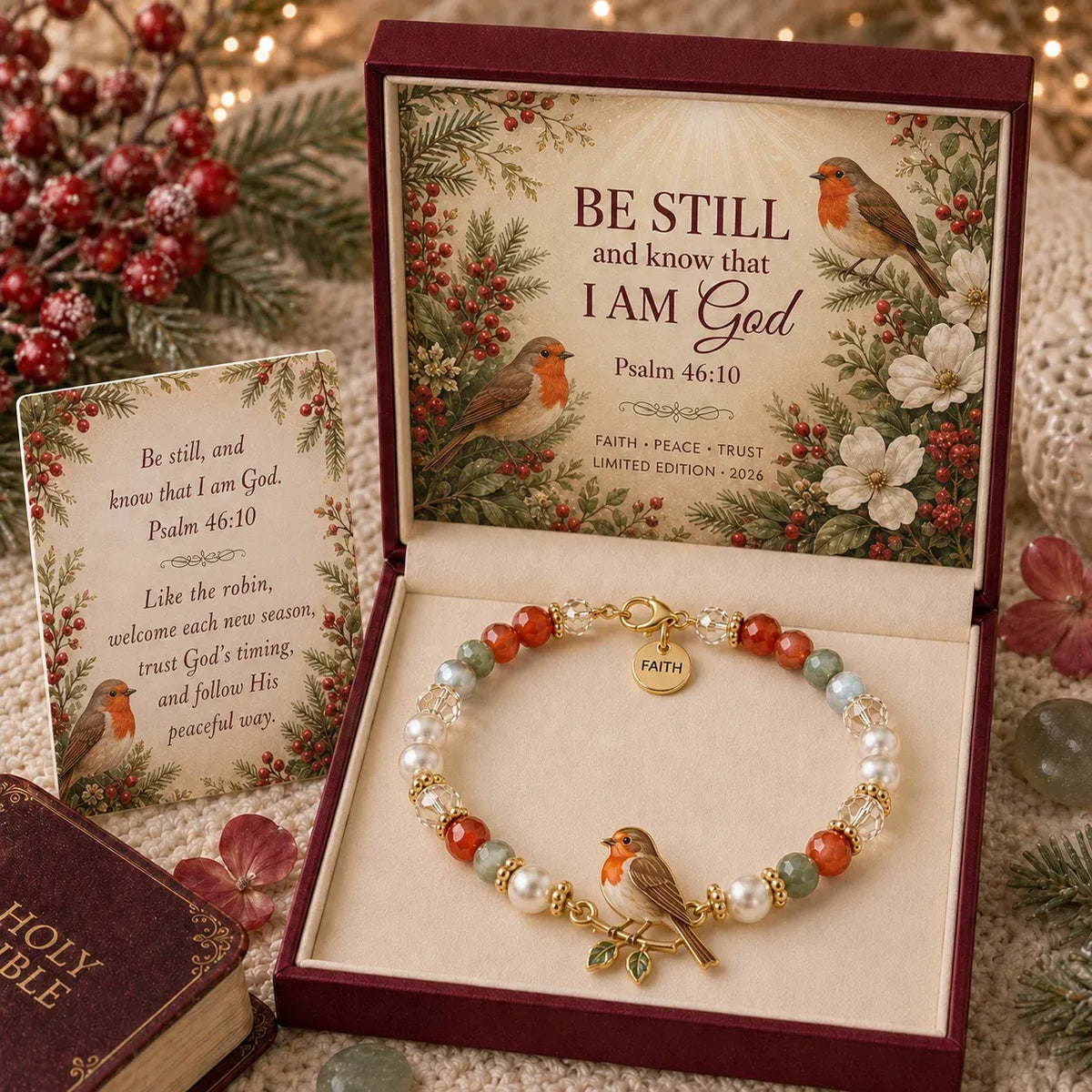 🎅🎅 2026 Christmas Gift 50% Off--✝️ Psalm 46:10 Faith Bracelet | Limited Edition 2026 Christian Jewelry with 7 Meaningful Nature Symbols, Gemstone-Style Beads & Scripture Gift Box 🤍