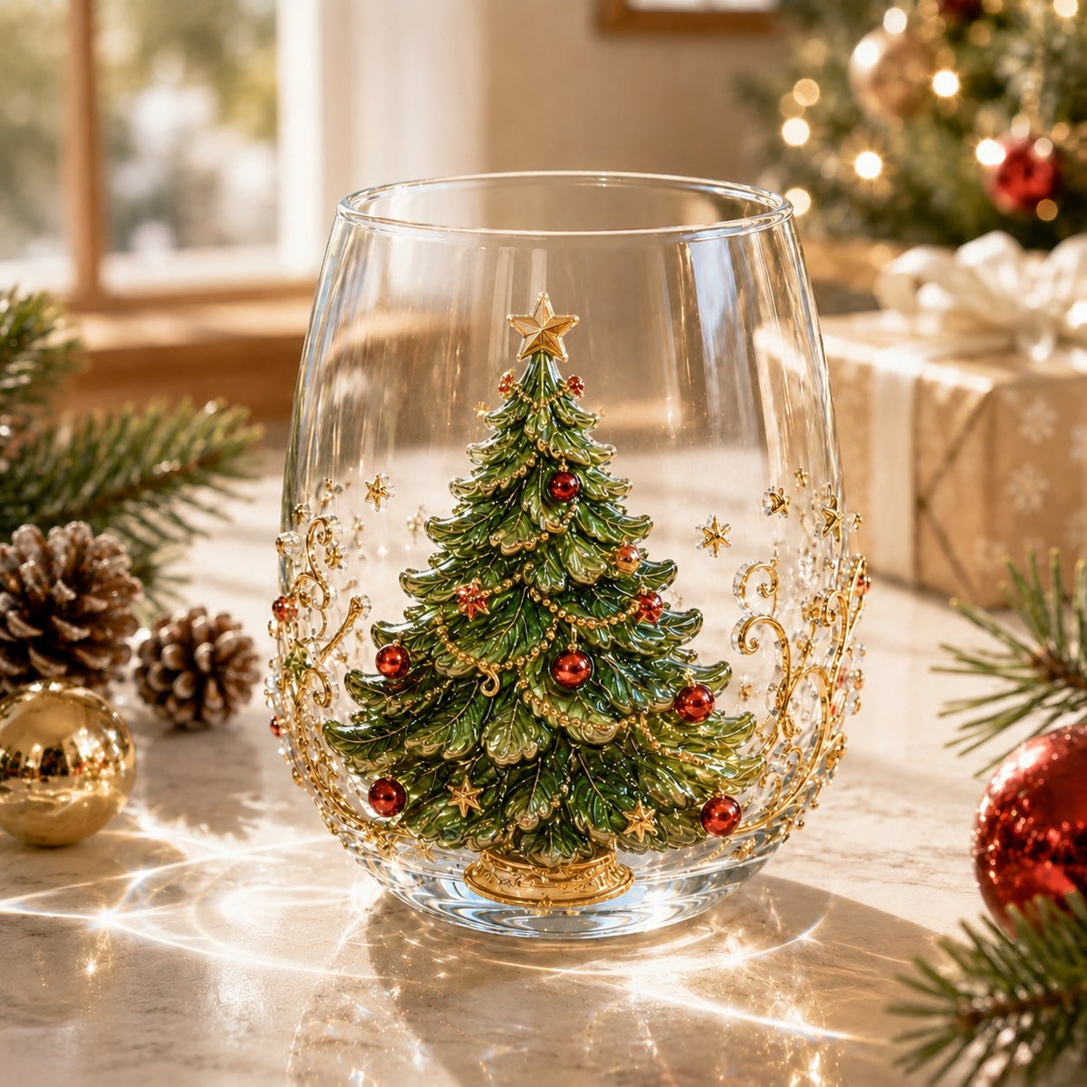🎄🎄✨ Christmas Glass Art Cup | Luxury  Holiday Glassware for Drinks, Decor & Christmas Gifts 🎁