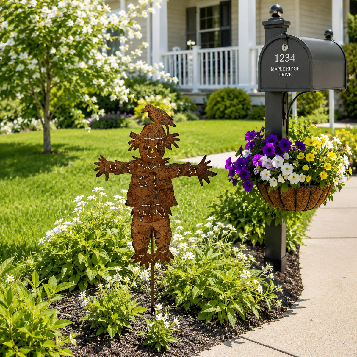 🐦🐦23'' Rustic Metal Scarecrow Garden Stake with Crow