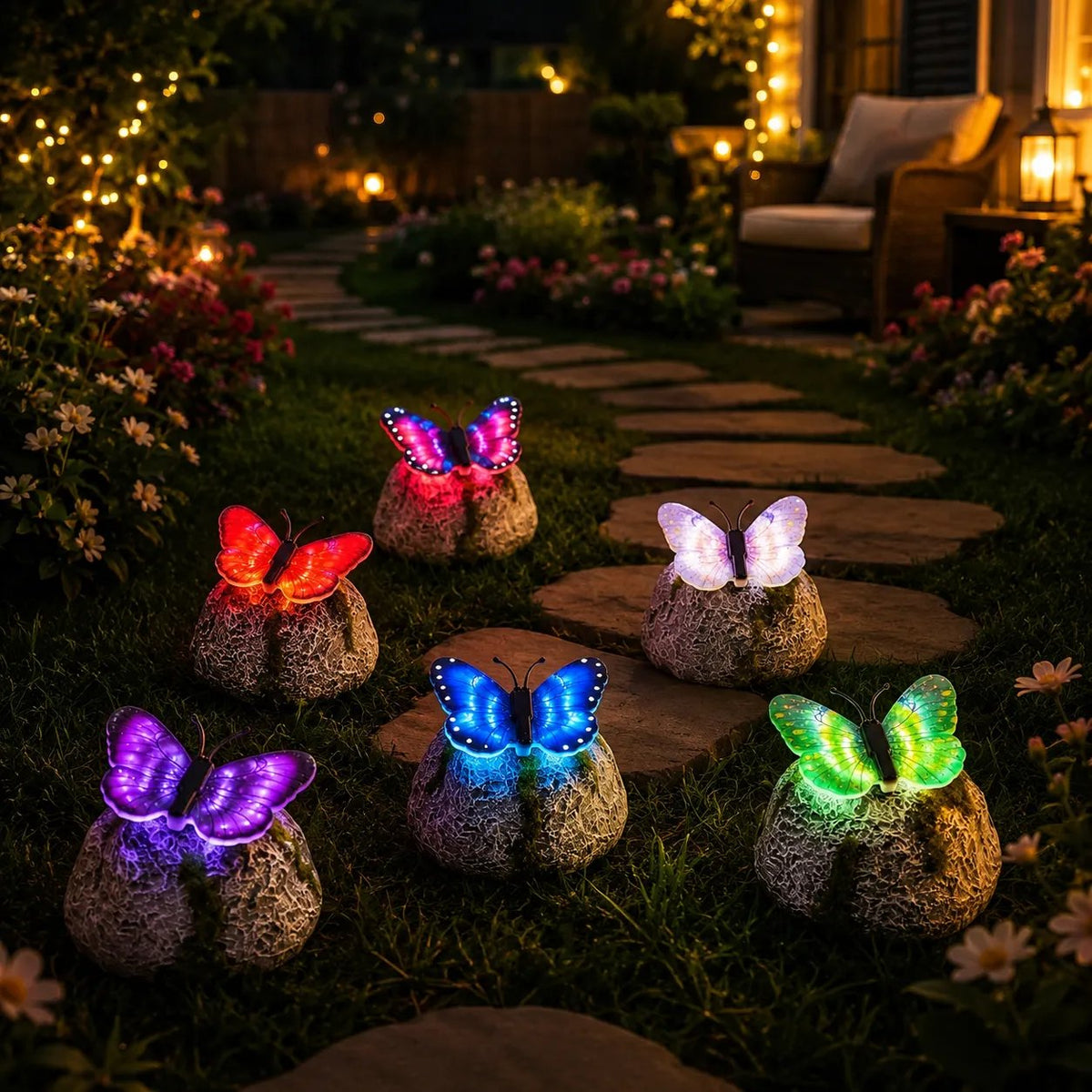 Illuminated Butterfly Stone Garden Light
