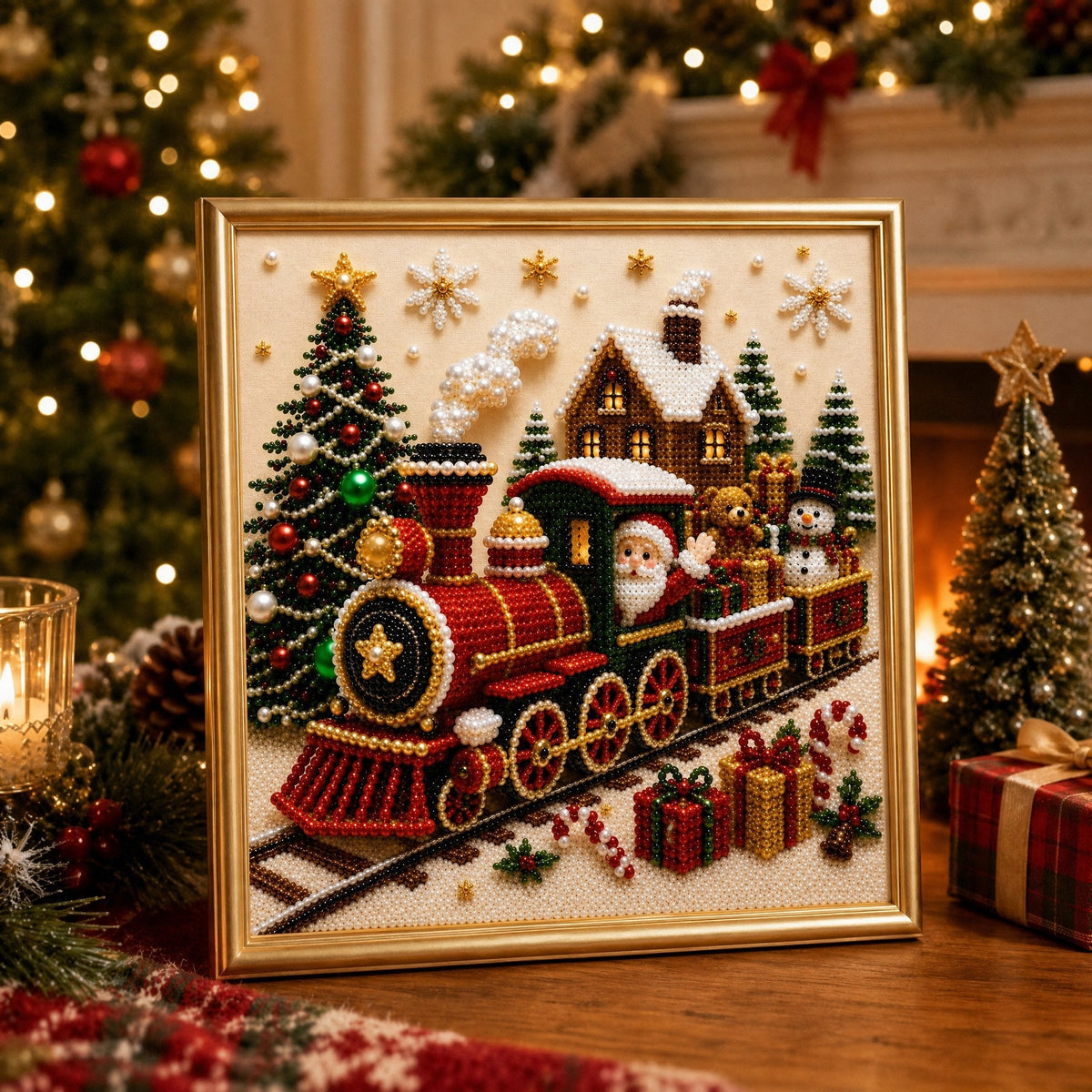 🎄🎄🎅 Premium 3D Pearl Christmas Wall Art Kit | Luxury Flocked Canvas with Scratch-Resistant Non-Fading Pearl Beads DIY Holiday Decor ⛄️❄️