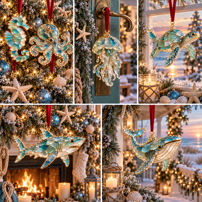 🎅 2026 Christmas Gift 50% Off--2026 Ocean Christmas Series Sea Glass Ornament Collection – Seahorse, Octopus, Jellyfish, Shark, Sea Turtle & Whale Coastal Holiday Keepsakes