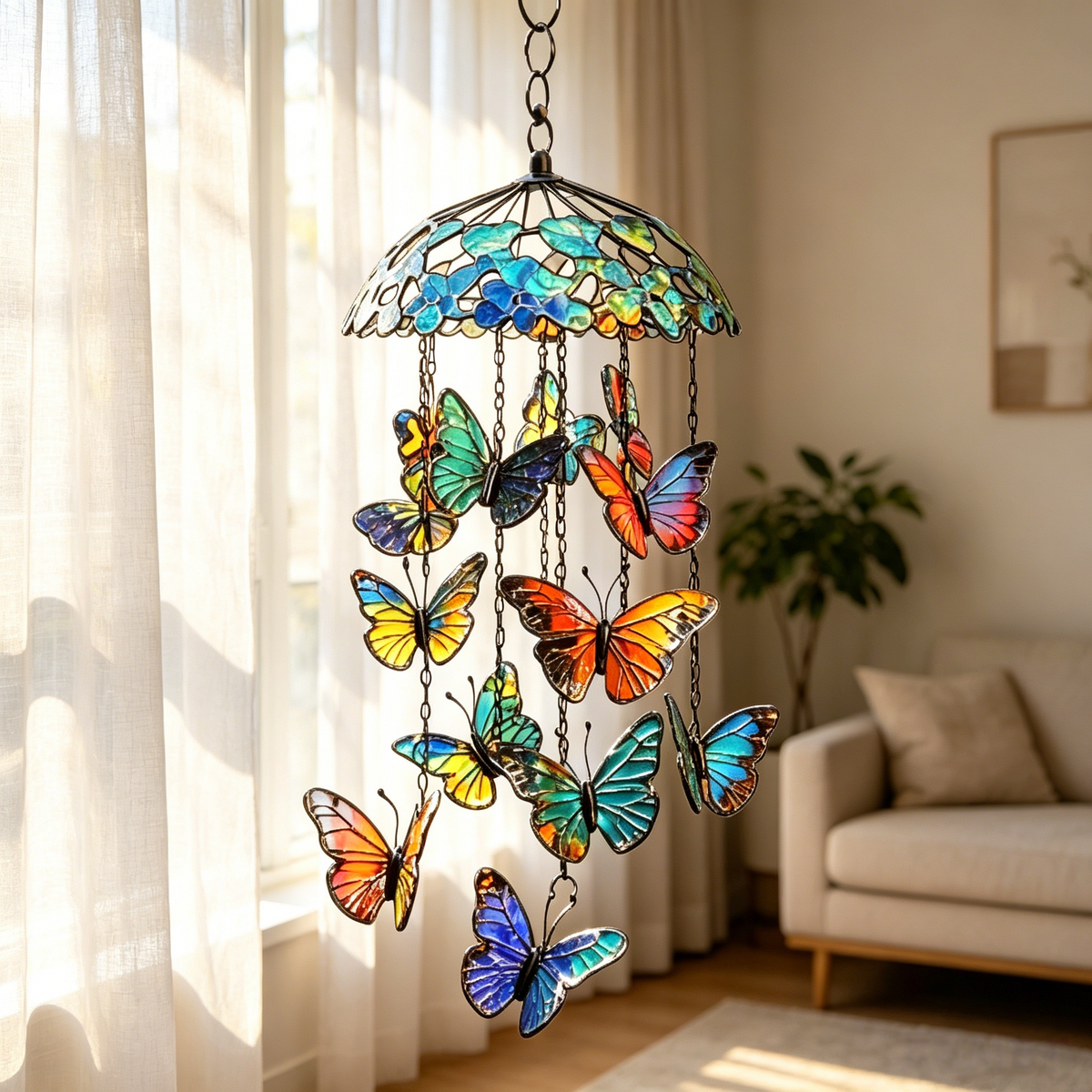 🦋🎐Vibrant Stained Glass Butterfly Wind Chimes