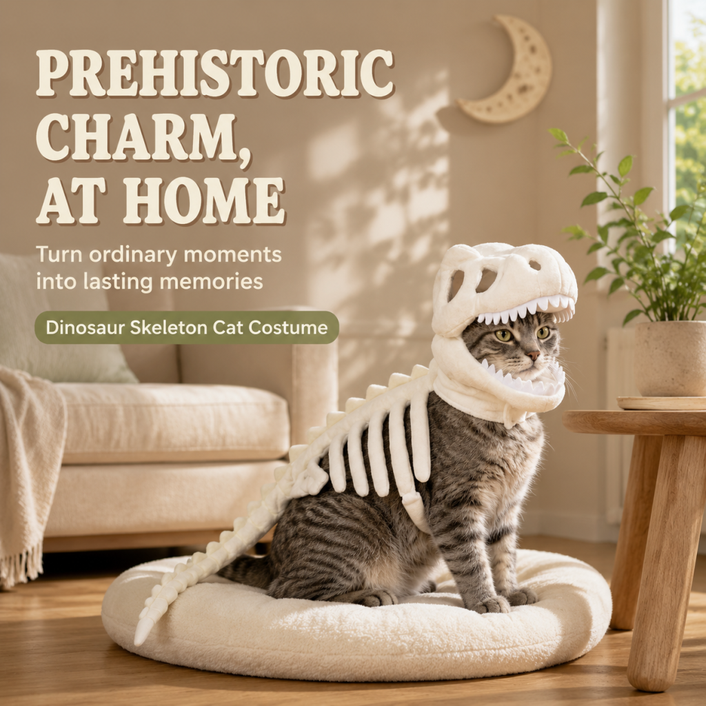 🔥Last Day 50% OFF🦖Dinosaur Skeleton Cat Costume | Halloween Pet Outfit • Photo Prop • Soft Plush