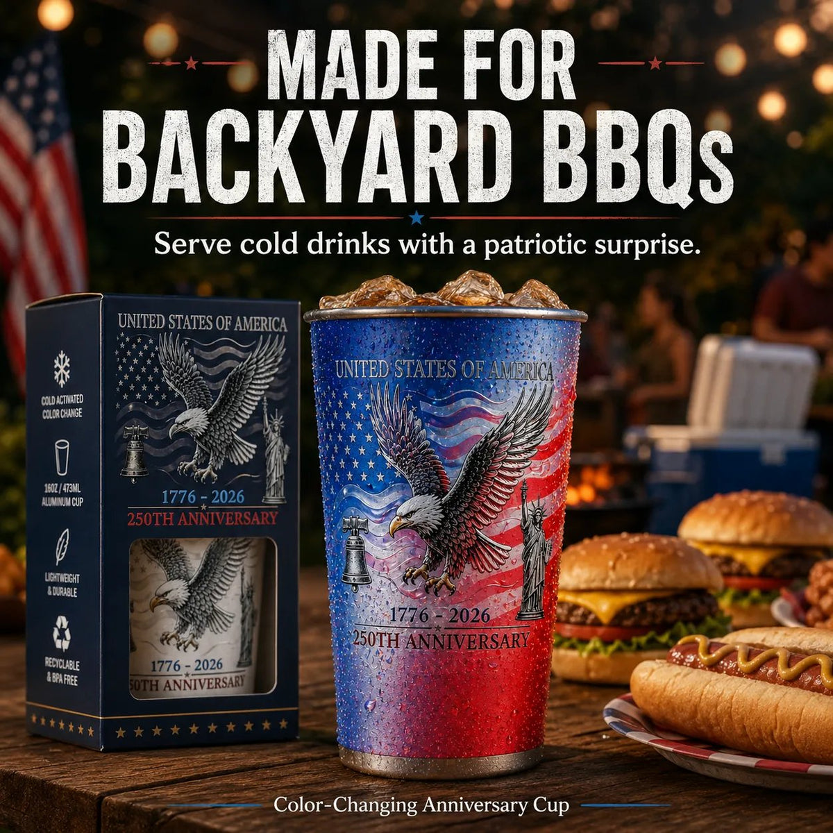 🦅🦅 Pour Ice-Cold Beer | USA 250th Anniversary Color Changing Cup 🎉