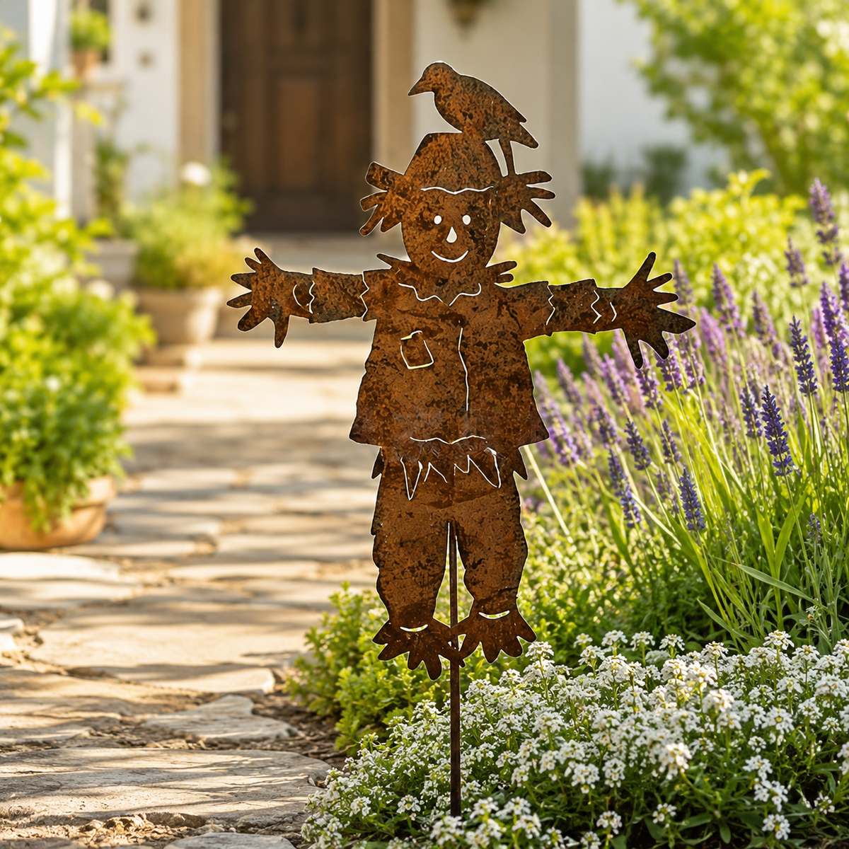 🐦🐦23'' Rustic Metal Scarecrow Garden Stake with Crow
