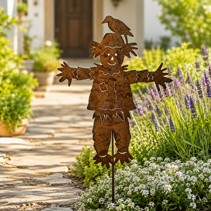🐦23'' Rustic Metal Scarecrow Garden Stake with Crow