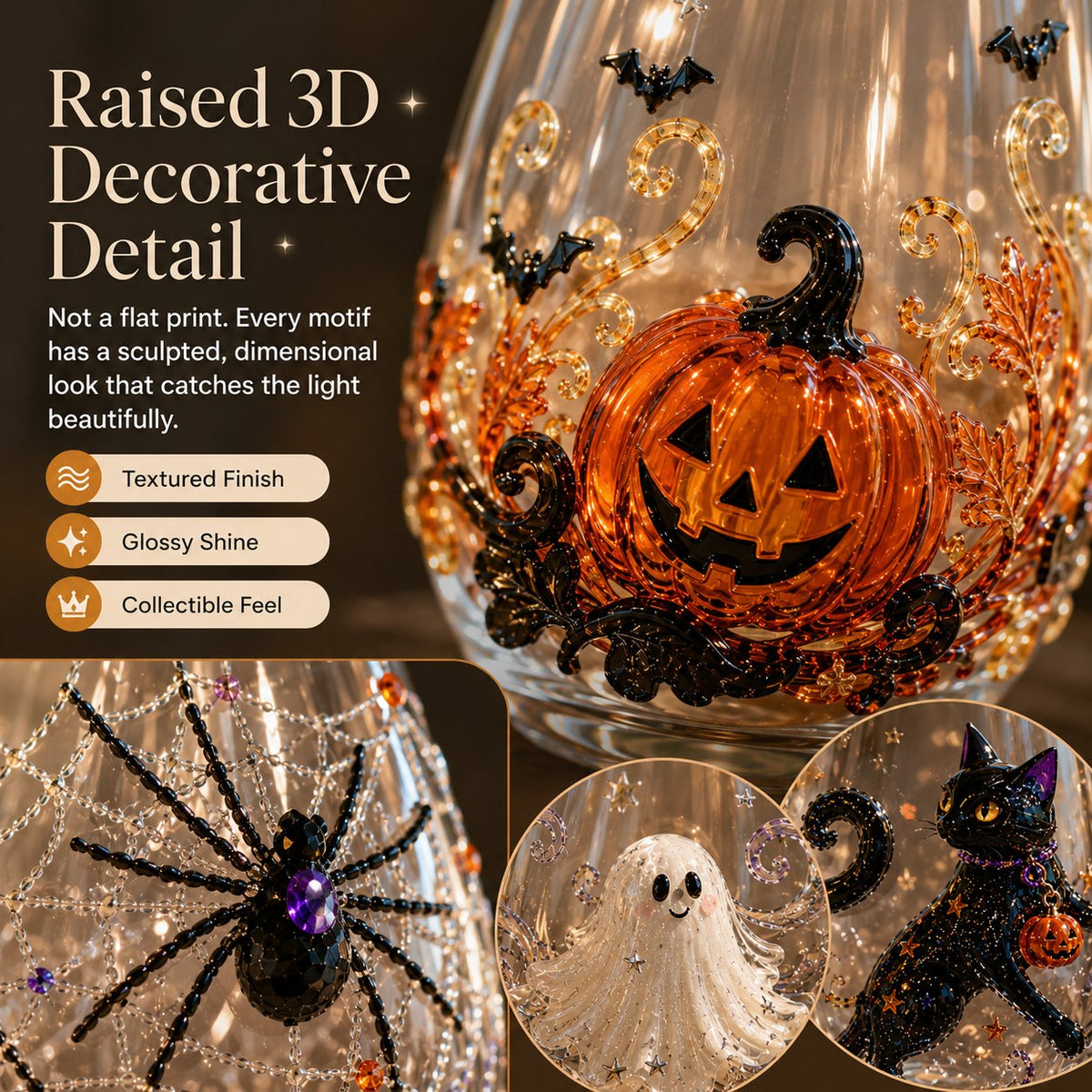 🎃 🎃 3D Halloween Artisan Glassware Collection | For Magical Halloween Sips, Eye-Catching 3D Details, Luminous Festive Party Moments & Cozy Fall Home Bar Glow