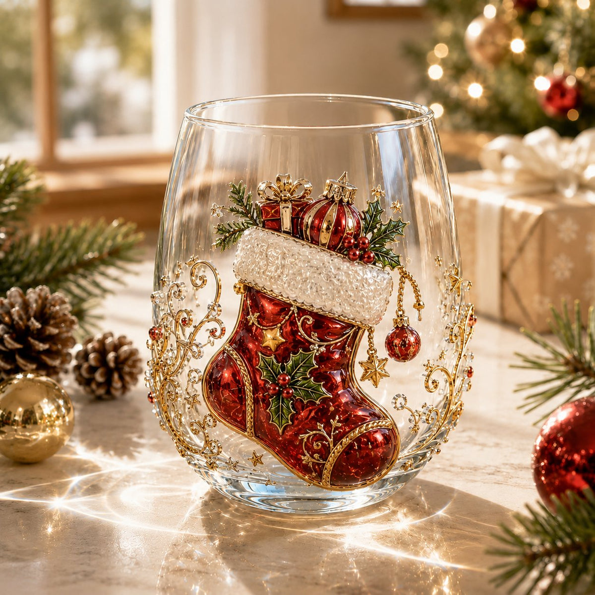 🎄🎄✨ Christmas Glass Art Cup | Luxury  Holiday Glassware for Drinks, Decor & Christmas Gifts 🎁