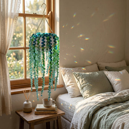 ✨ Handmade Beaded Plant Suncatcher – Whimsical Fairy Chandelier Hanging Decor